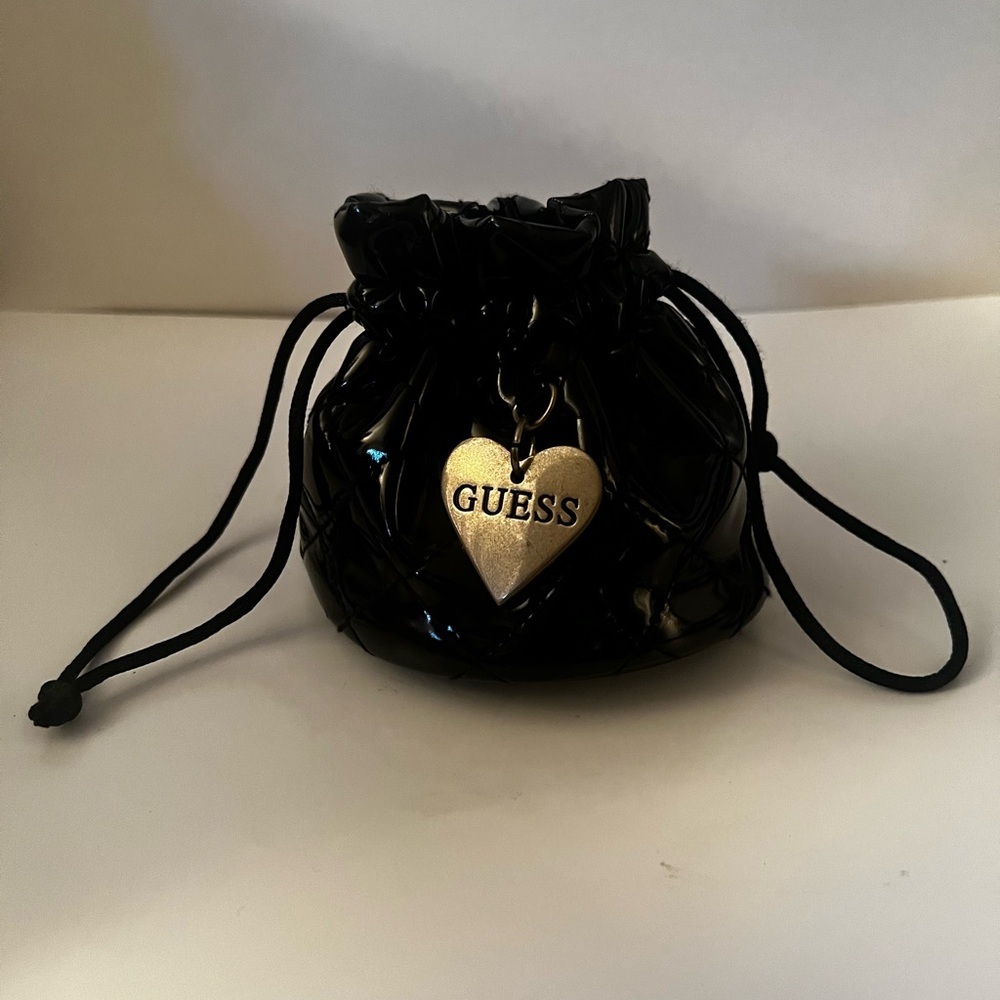 Guess Glossy Black Pouch with Heart Charm - Picture 6 of 6